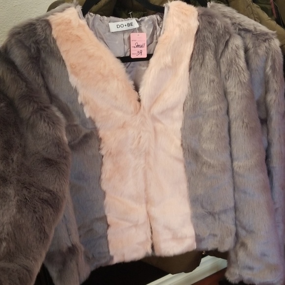 OMG! Gray and pink faux fur a jacket CUTE! - Picture 3 of 8